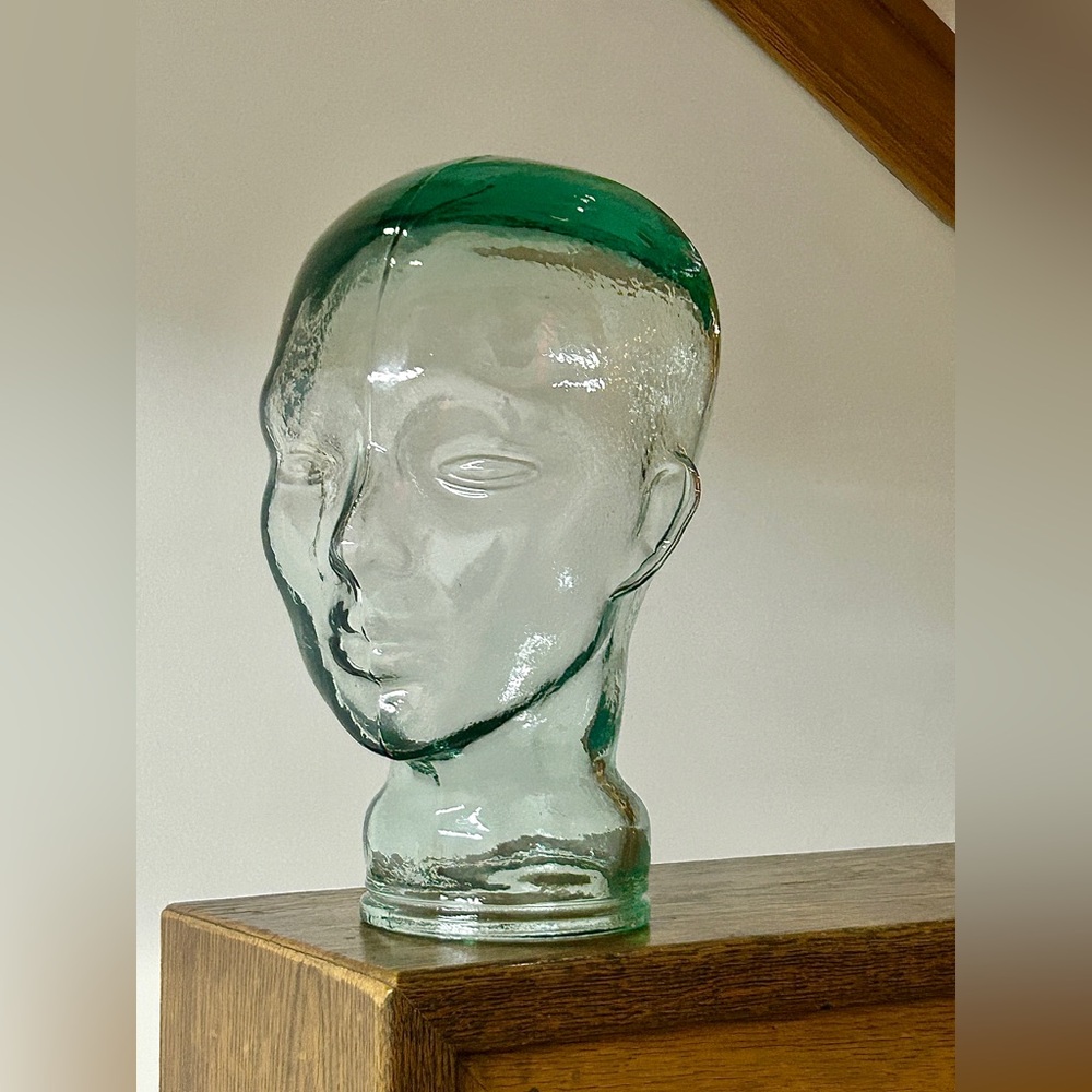 Vintage Molded Blue Green Clear Glass Life Size Model Decorative Mannequin Head